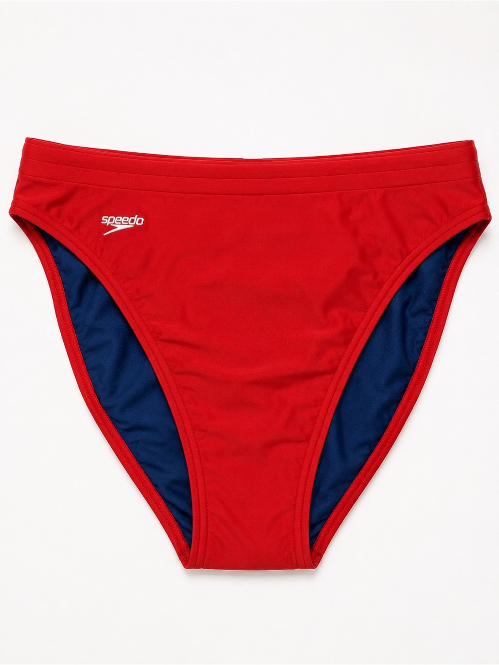 NWT Speedo Lifeguard High Rise High Cut Bikini Bottom Red Navy L